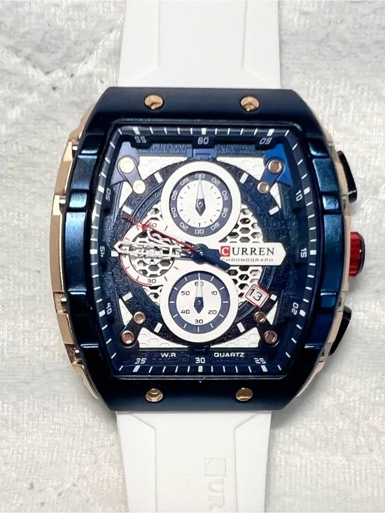 Men's Blue Chronograph Sport Watch with White Strap