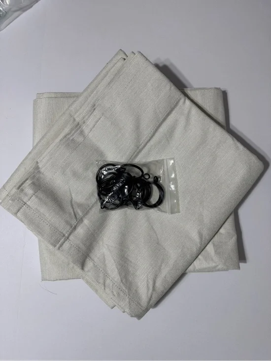 Heavy Duty Blackout Neutral Ivory Linen-Look Curtain Panels with Rings
