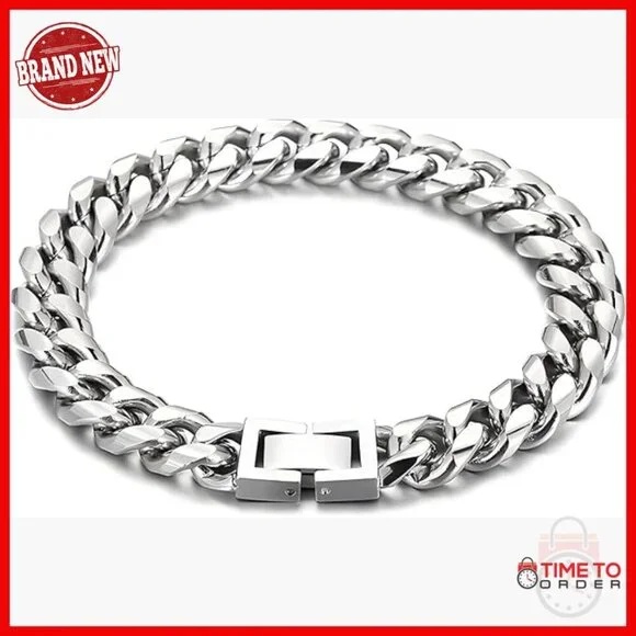 10mm Cuban Link Bracelet Stainless Steel Men's Cuff Jewelry