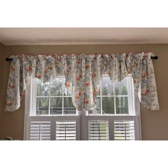VTG 90s Cottagecore Laura Ashley Country Rose Blue Stripe 4 Custom Valances