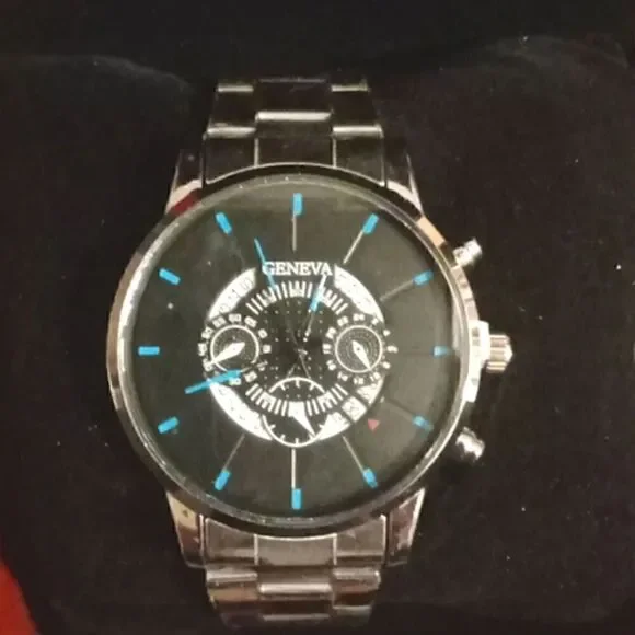 Geneva stainless steel watches for men (Black/Blue) NWOT