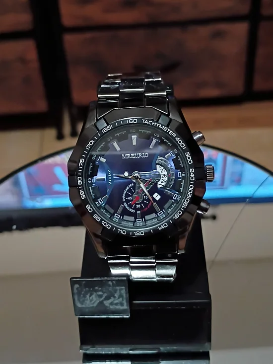 MREURRO Men’s Black Stainless Steel Tachymeter Watch