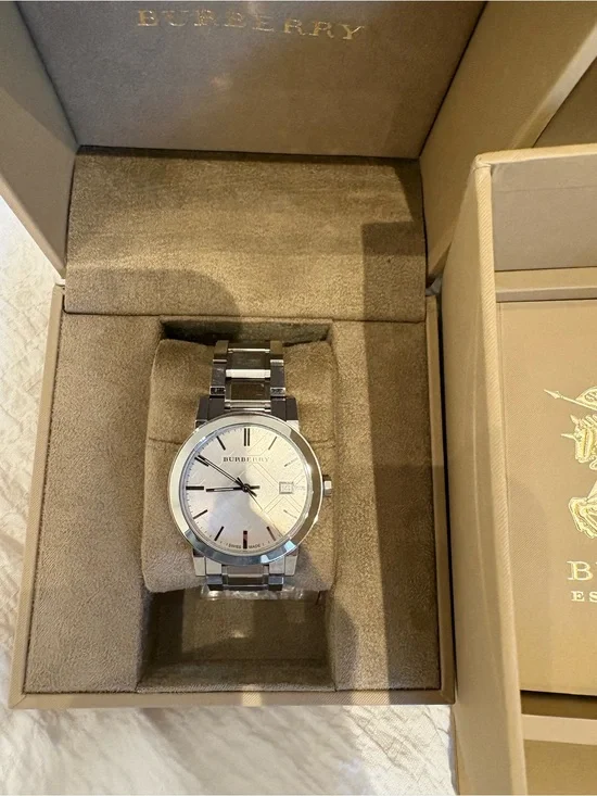 Burberry Silver Stainless Steel Bracelet Watch with White Dial