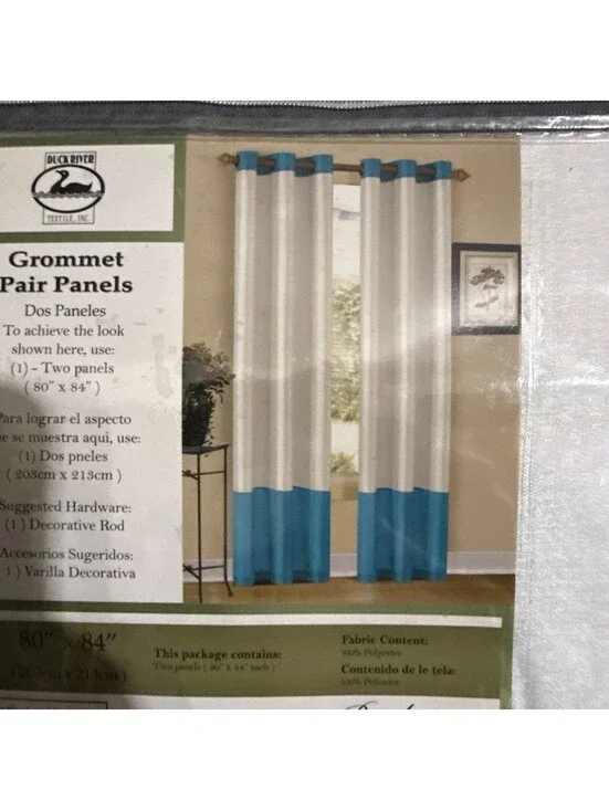 Bridgette Grommet Pair Panels Value Pack (2 Pack) White And Teal New
