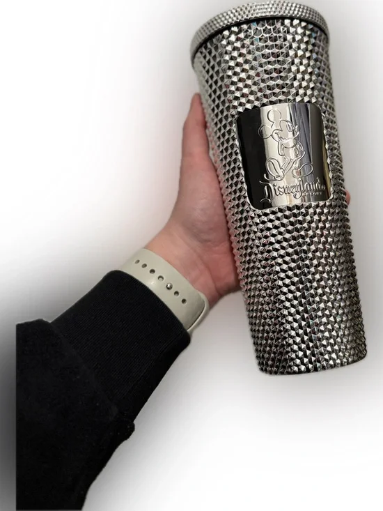 Starbucks- Disneyland Silver Chrome Studded Tumbler with Mickey