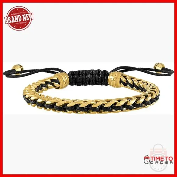 Polished Stainless Steel Link Braided Bolo Bracelet Adjustable One Size
