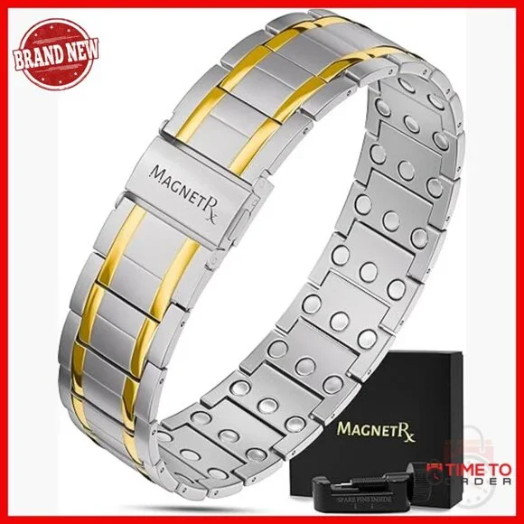 Adjustable Titanium Magnetic Bracelet with Fold-Over Clasp for Men