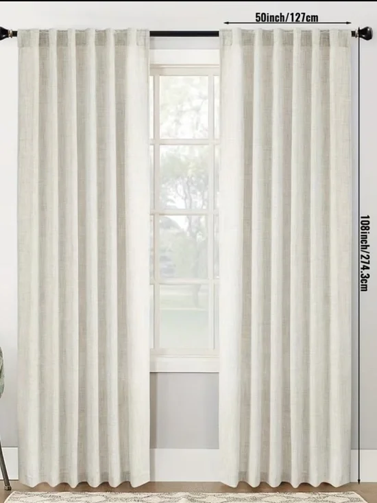 Linen-Textured Cream Curtain Panel - Pair
