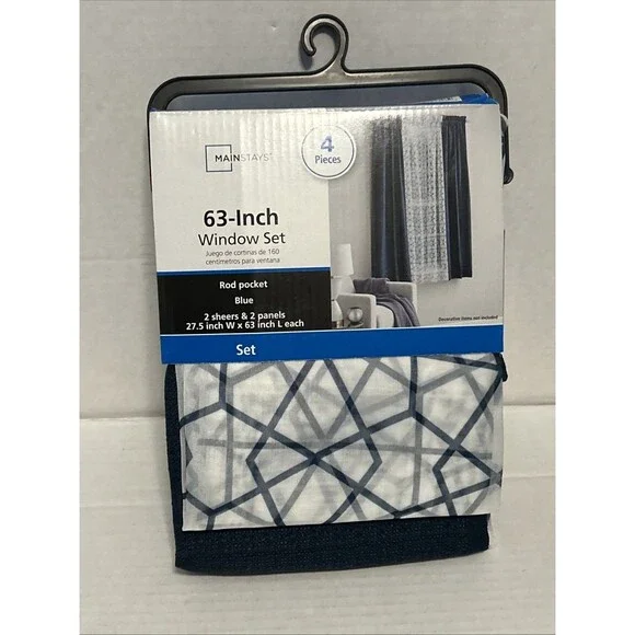 Mainstays Curtain and Sheers Set, 4 PANELS, Blue, 27.5