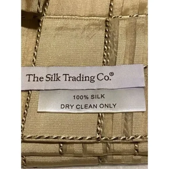 100% Vtg Sheer Silk Grid Pattern Curtain 50X84 Window Drapery Gold/Cream
