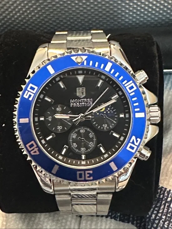 Montres Prestige Men's Chronograph Watch - Blue & Silver