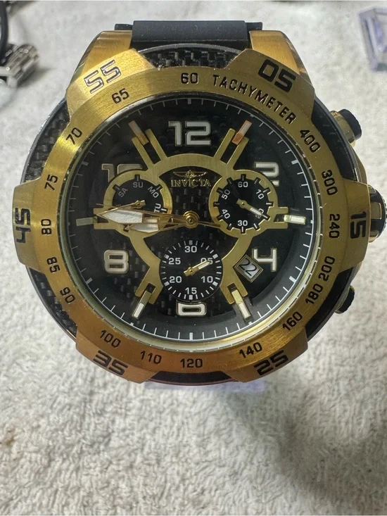 #153 Invicta Gold and Black Men's Chronograph Tachymeter Watch