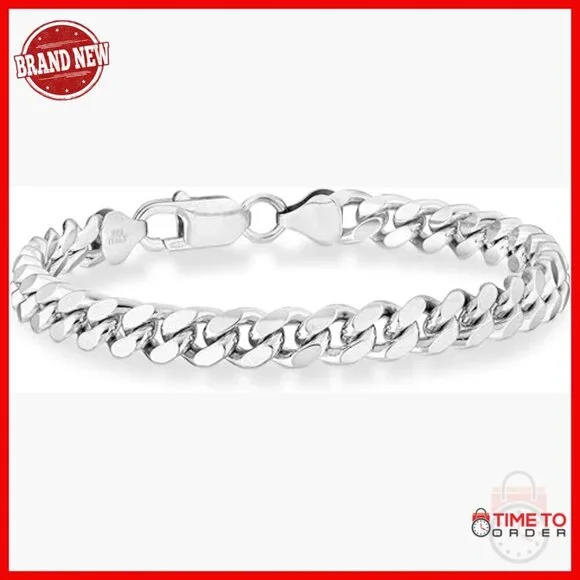 Men's 925 Sterling Silver Cuban Link Chain Bracelet 7mm Italy Made