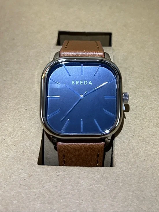 BREDA Men's Blue Dial Watch with Brown Leather Strap