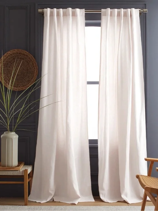 NWT QUINCE Set Of 2 48x96 Heavyweight European Linen Curtains White 9957