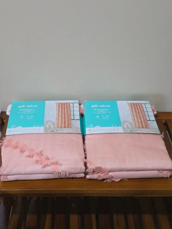 Pillowfort Blush Pink Fringed Window Curtains (2) Panels Size 42