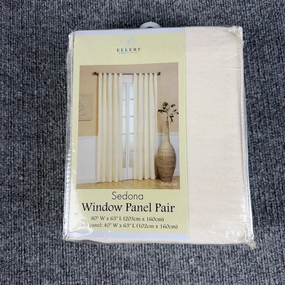 Ellery Sedona Window Panel Pair 80x63 Natural Beige Cotton Tab Top Curtains