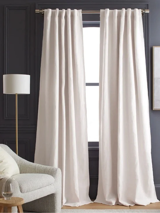 NWT QUINCE Set 2 48x84 Heavyweight European Linen Blackout Curtains White 9953