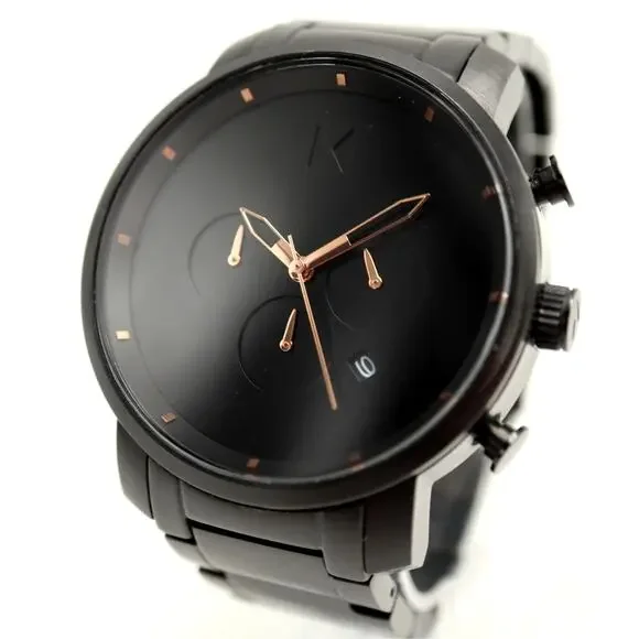 MVMT Element Black Gold Tone 44mm Chronograph Watch Extra Links w New Battery