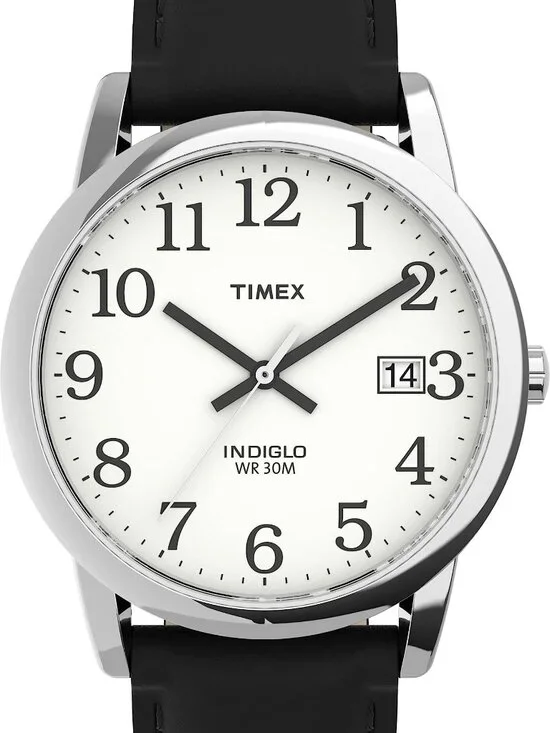 Timex Easy Reader T2H281 35mm Watch Black Leather Strap Silver-Tone Dial