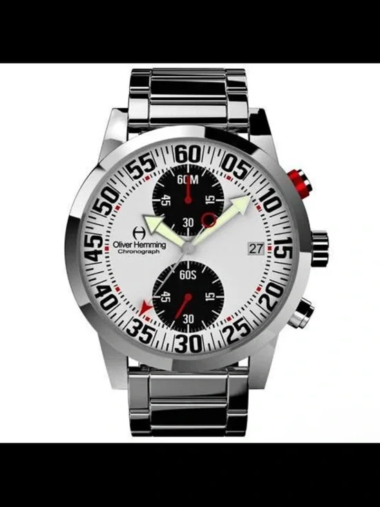 Oliver Hemming Men's Silver Stainless Steel Chronograph Watch - White Dial