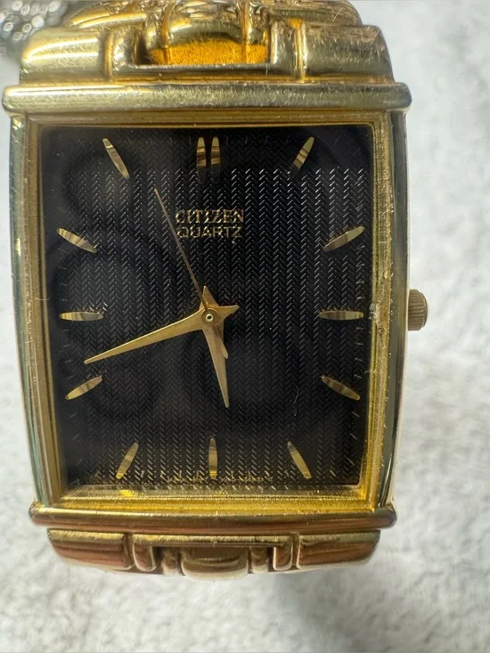 Citizen Gold-Tone Rectangular Watch with Black Dial