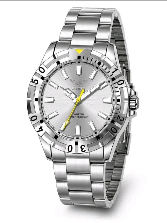 Invicta Silver Stainless Steel Watch with Yellow Accents