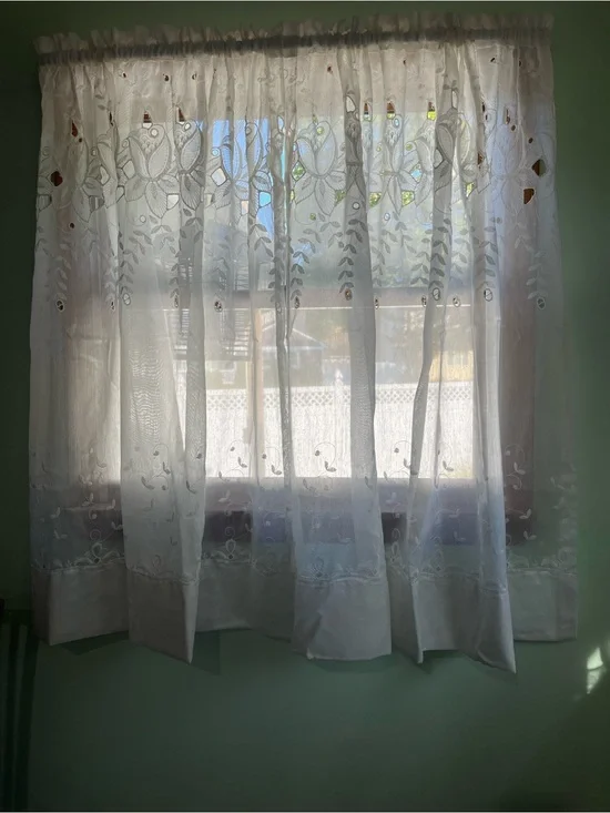 White Embroidered Sheer Window Curtain Panel - Classic Home Accents