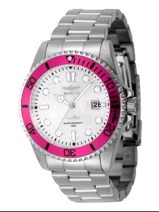 Invicta Silver Watch with Pink Bezel