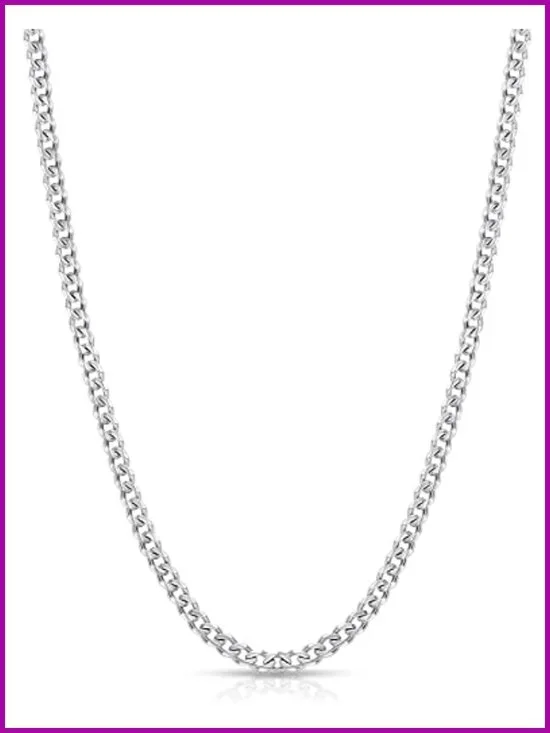3.5mm Cuban Link Stainless Steel Necklace Chain for Men, Sterling Silver