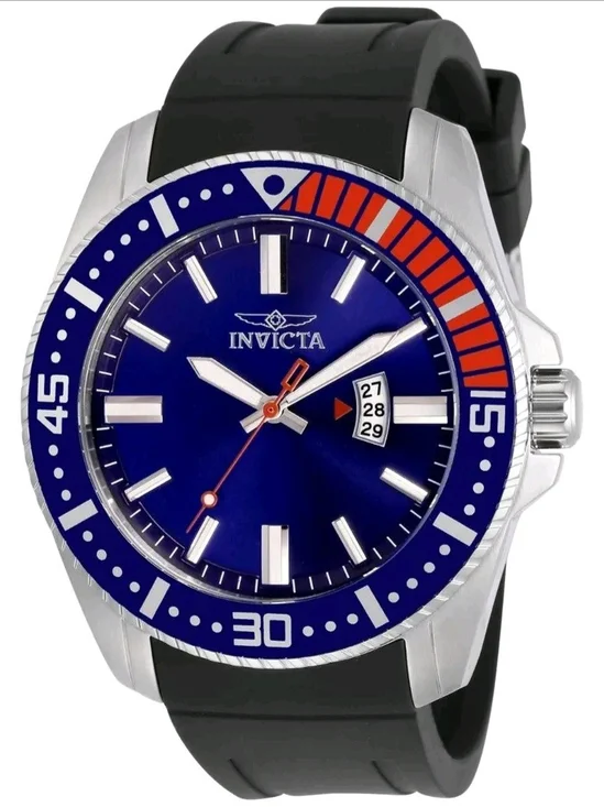 Invicta Men’s Blue Dial Swim Watch with Black Strap and Orange Accents