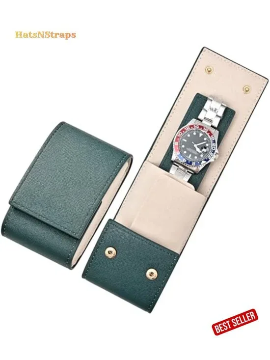 Leather Single Watch Travel Pouch with Suede Lining