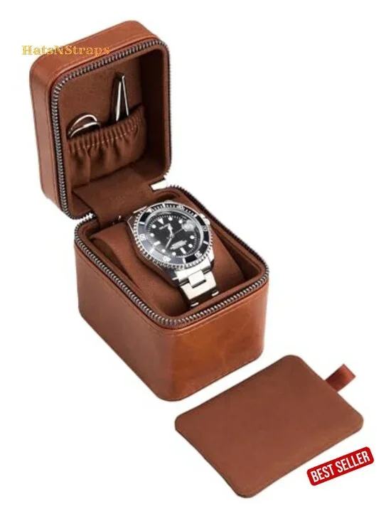 Single Watch Travel Case with Jewelry Compartment - PU Leather