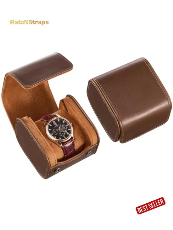 PU Leather Watch Travel Case - Single Watch Roll Box for Men Portable