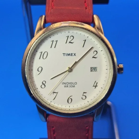 Vintage 2007‎ Timex Date 35mm Men's Quartz Watch Leather Strap Deployment Clasp