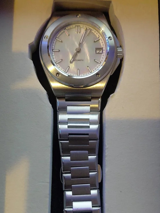 Stainless Steel Automatic Watch with Mother-of-Pearl Dial
