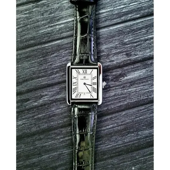 Pablo Raez Mens Silver‎ Tank Swiss Style Watch 40mm Large