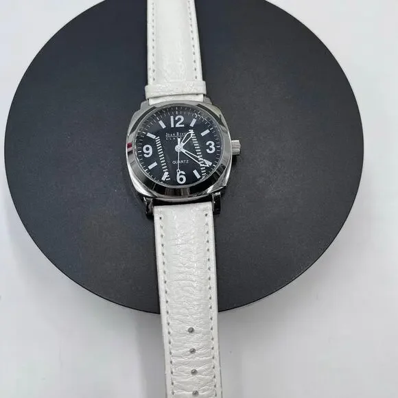 Joan Rivers Collection Vintage White Leather Watch V377 Black Face‎ New Battery