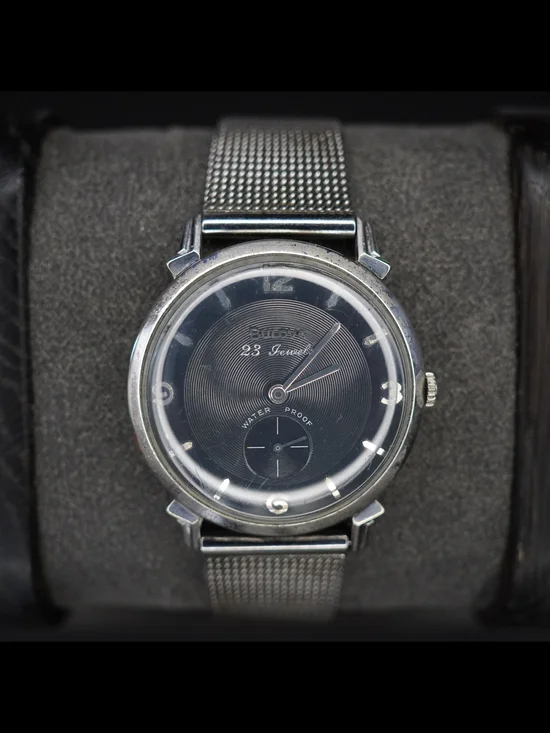 Vintage 1959 Bulova 23 Jewels Manual Wind Black Dial 10KT RGP Waterproof Watch