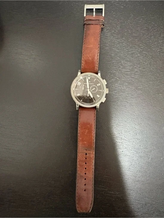 Burberry Swiss Made Chronograph Watch | Brown Leather Strap | Black Dial