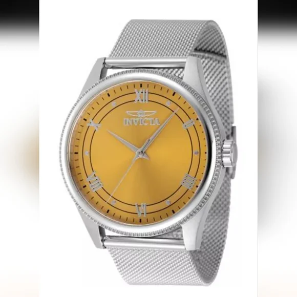 New w/Box The Invicta Celestial Harbor Quartz Yellow Dial Men's Mesh Watch 48481