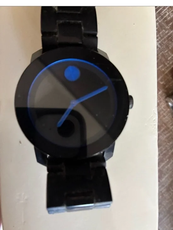 Movado Black Watch with Blue Accents