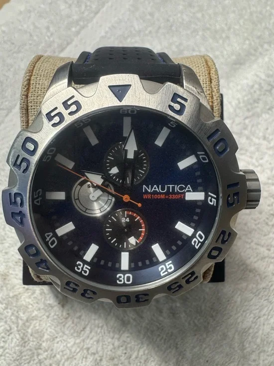 Nautica Men's Navy Dial Chronograph Watch with Black Strap