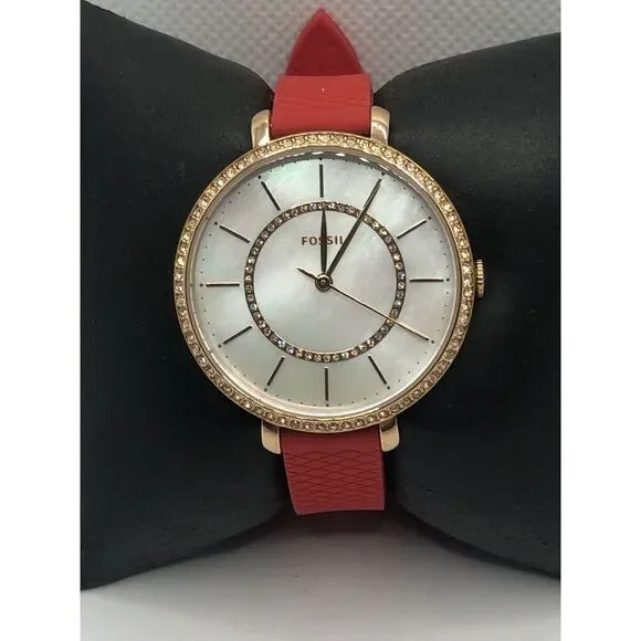 Fossil ES4452 Women's Red Silicone Analog Dial Quartz Genuine Wrist Watch OP632