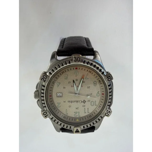 Columbia CL-1202 Field Watch Silver Dial Black Leather Strap 50M Water Resistant