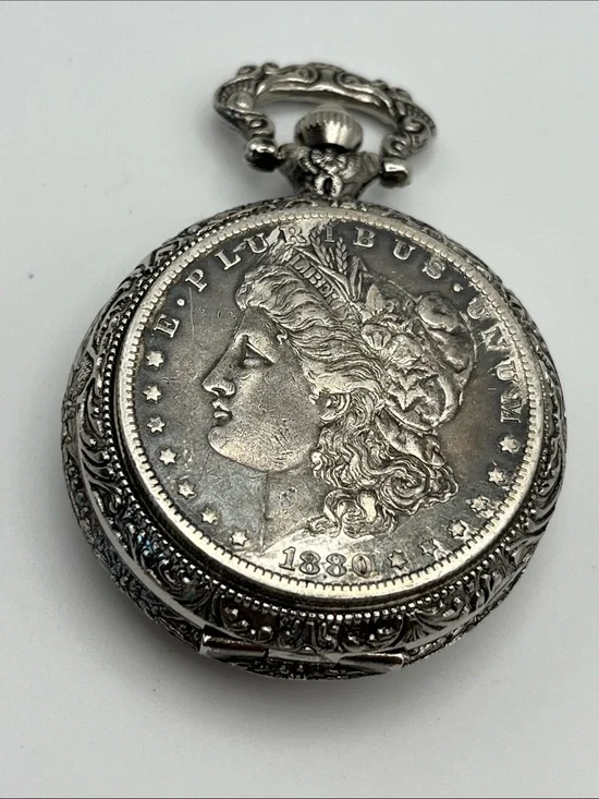 1880 Morgan Silver Dollar Coin Pocket Watch