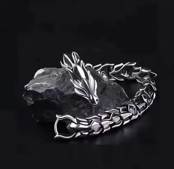 Silver Color Dragon Clamp Bracelet Men Adult Jewelry Vintage Style Metal