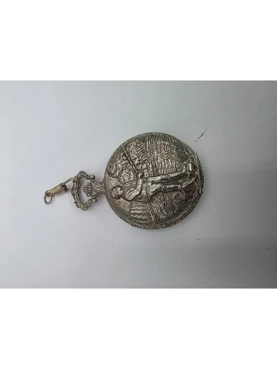 Vintage Geneva Silver Tone Pocket Watch with Ornate Design