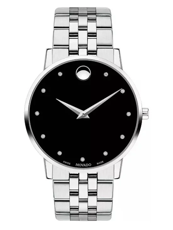 Movado Museum Classic Black Dial Mens Watch 0607201 Stainless Steel Swiss Made