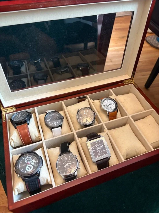 Men's Brown Wood Watch Box with four watches